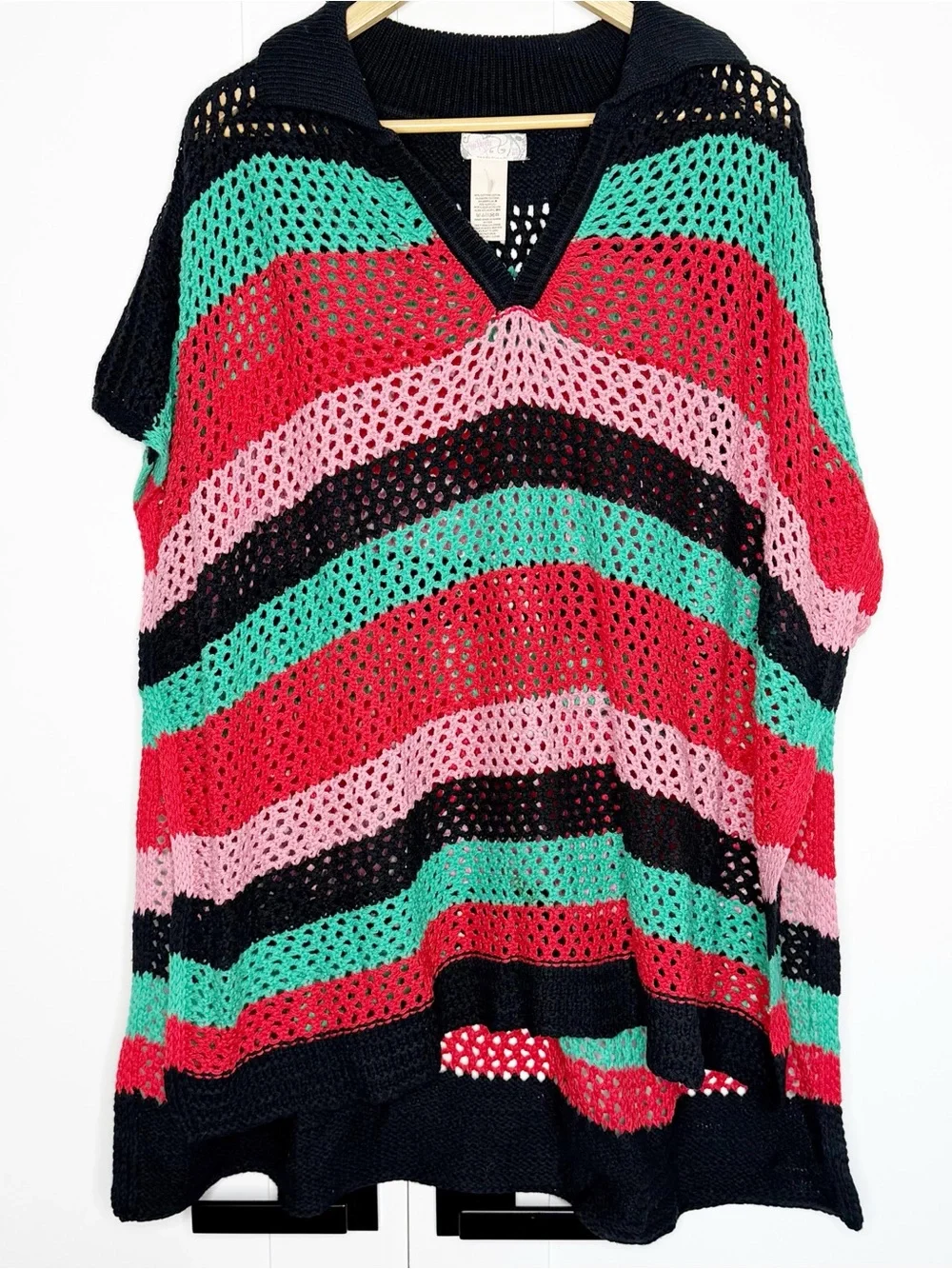 Free people Bayside Stripe Crochet Poncho one size oversized slouchy flowy